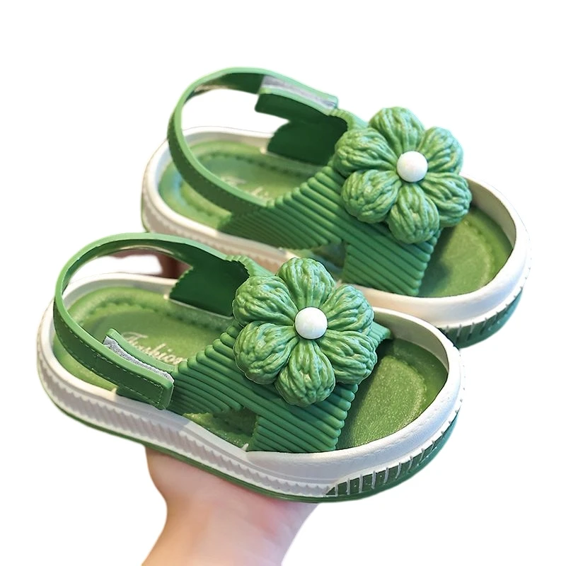 

Girls sandals 2023 new girl summer female green shoes treasure brim cuhk princess soft bottom web celebrity sports beach shoes