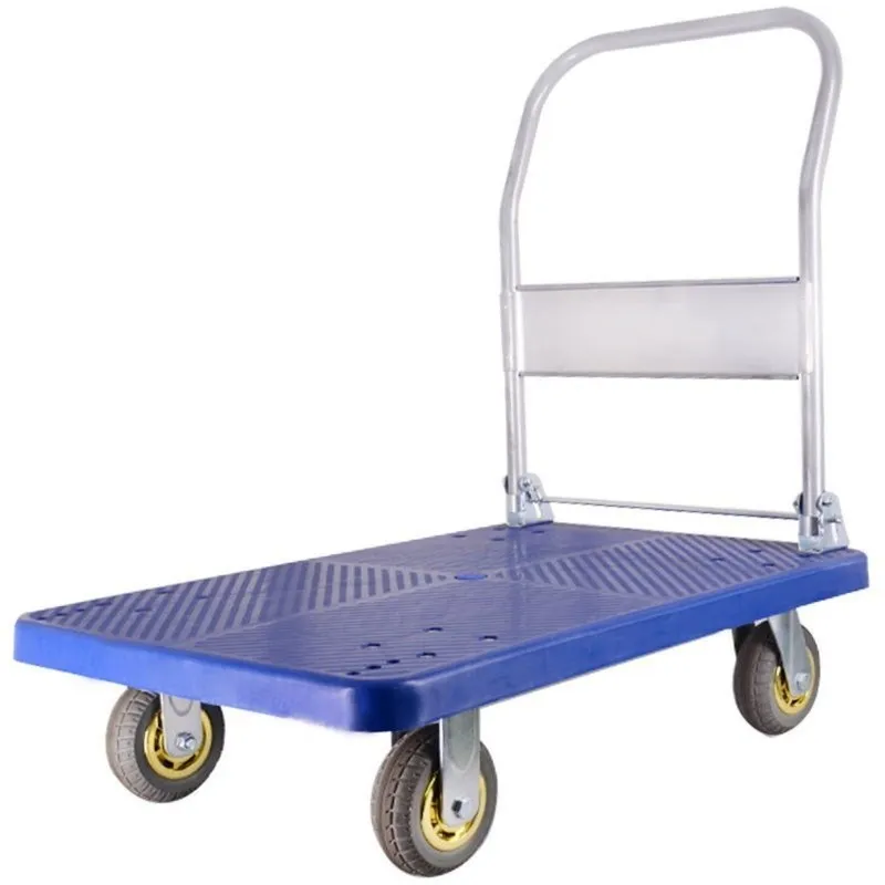 

Portable four-wheel flatbed mute folding trolley small truck pull goods car