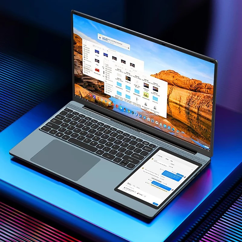 Ноутбук с двумя экранами Intel N100 клавиатура подсветкой 32 ГБ ОЗУ рандомный