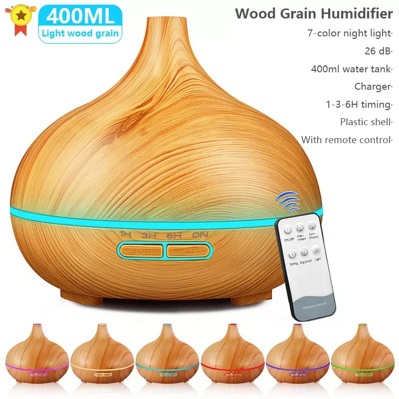 

Air Aroma Essential Oil Diffuser Aromatherapy Ultrasonic Humidifier Wood Grain 7 Color Led Light Office Home Humidifier