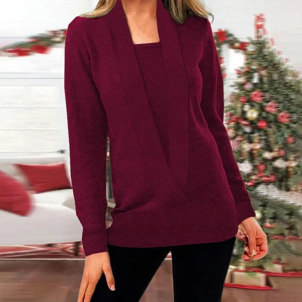 

Женский трикотажный свитер из двух предметов, однотонный Свободный вязаный пуловер с глубоким V-образным вырезом для осени и зимы