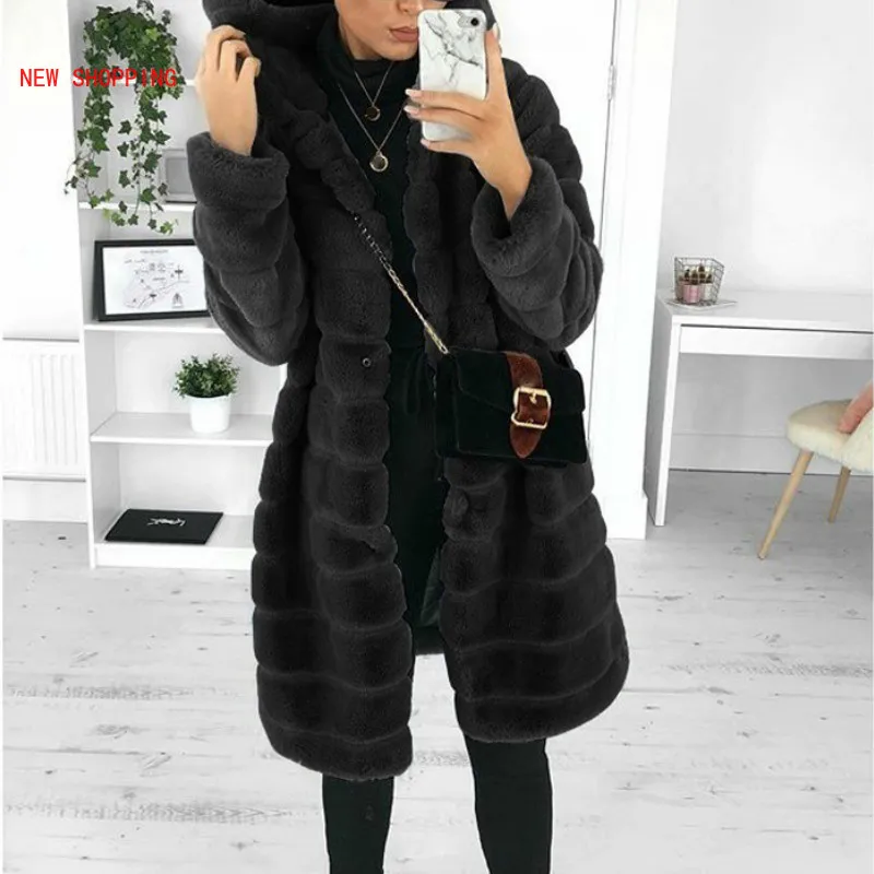 2022 Winter Lady Casual Solid Teddy Coat Women Long Sleeve Fleece Long Jacket Hooded Lamb Fur Coat Women Warm Outerwear Fourrure