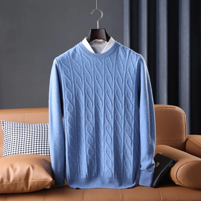 New Men's 100% Australian Wool Casual Business High-End Sweater Crew Neck Versatile Comfortable Loose Soft Breathable Top