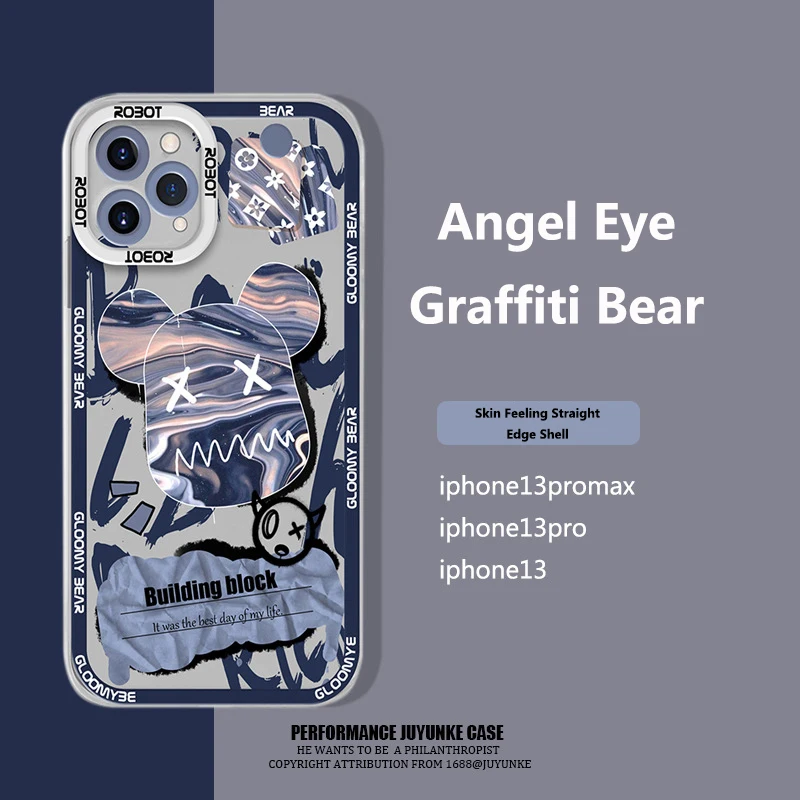 

Trendy Ins Wrinkled Paper Violent Bear For iPhone 13 Pro Max 12 11 X XS XR 8 7 Plus Mini SE 2020 Personalized Protection Case