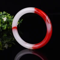 classic jewelry red white jade chalcedony bangle women charm chicken blood bracelet lover festival gift party chinese culture