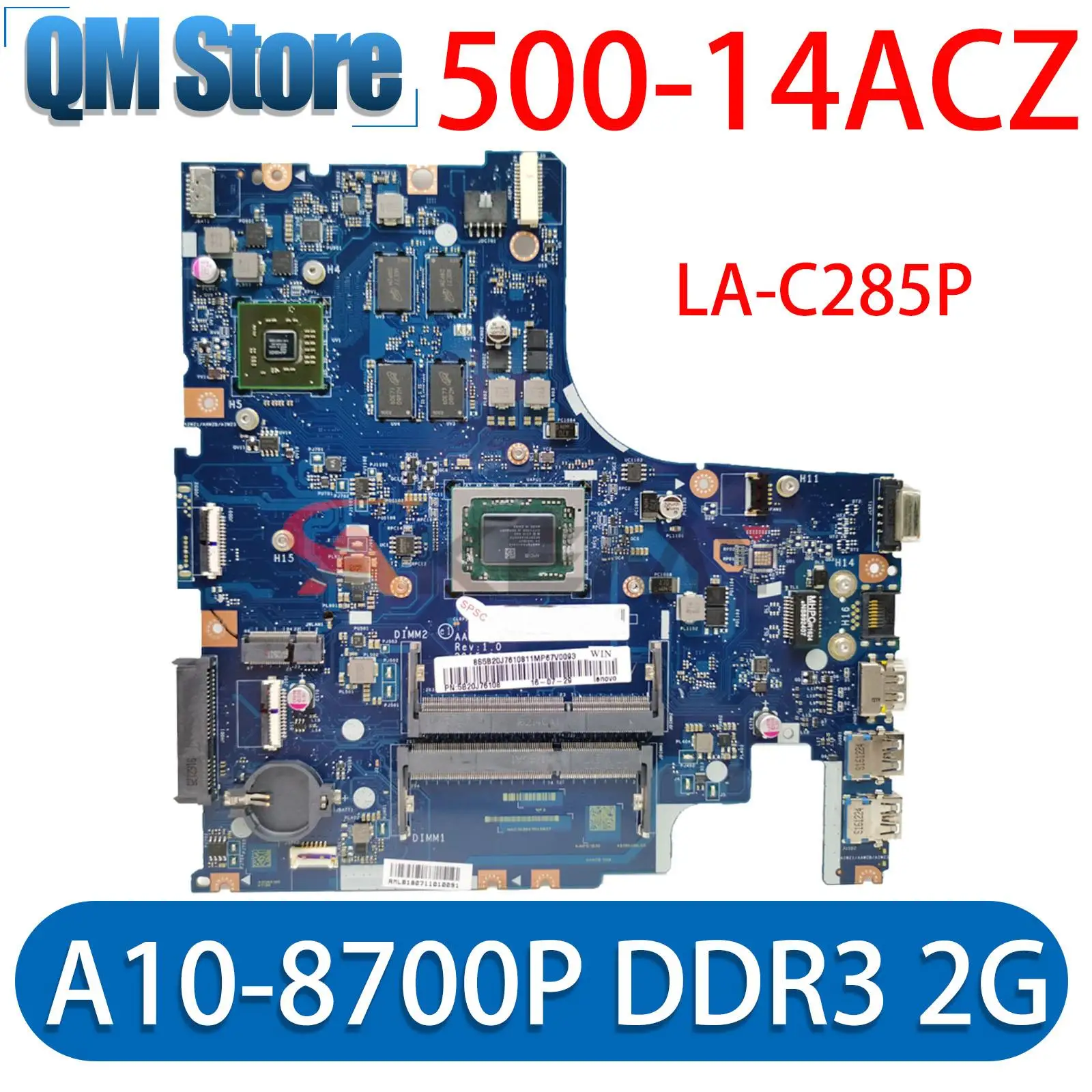 

5B20J76050 5B20J76039 for lenovo 500-14ACZ laptop motherboard LA-C285P with A10-8700P DDR3 2G GPU 100% tested work
