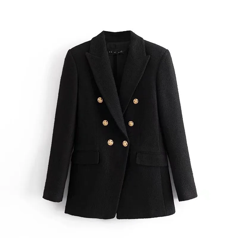 

Модный текстурированный двубортный свободный блейзер для женщин, весна-осень 2022, офисный женский пиджак, куртка, женская одежда, K132