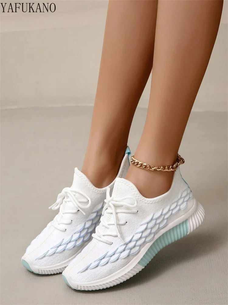 

Knit Detail Lace-up Front Running Shoes Breathable Stretch Fabric Casual Sneakers Walking Driving Shoes Plus Size Women 35-41