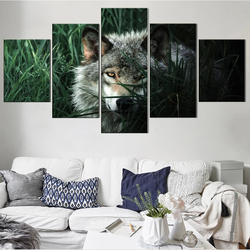 

HD Prints Modular Pictures Living Room Home Decor 5 Pieces Wolf Spirit Canvas Paintings Abstract Animal Posters Wall Art Frame
