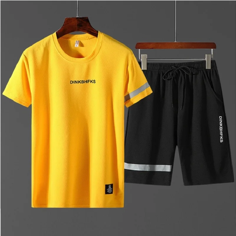 Tracksuit 2 Piece Set Men's Fashion Short Sleeve Sports Suit Summer Casual Short Sleeve Round Neck T-Shirt Shorts Two Piece Set