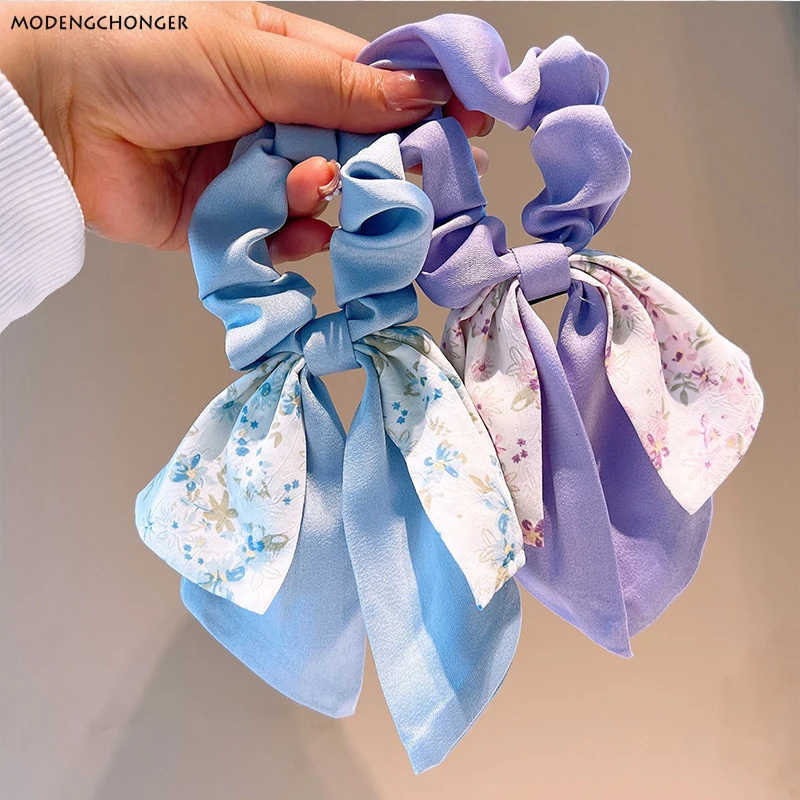 

2022 New Fashion Floral Bow Ribbon Hair Rope Tied Hair Band French Hair Ring Female Net Red Tie Hair Rubber Band Hair Accessorie