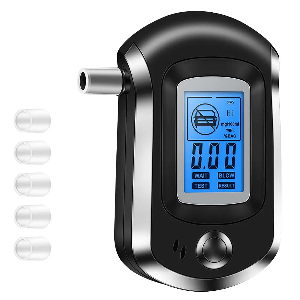 

AT-6000 Breathalyzer Alcohol Detector Digital LCD Screen Battery Power Hand-Hold Professional BAC Tracker with 5 Mouthpieces