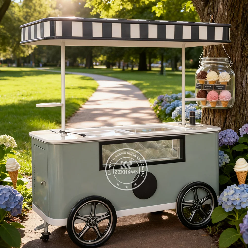 Фото Уличная итальянская ручная тележка для мороженого Gelato, мобильная тележка для еды, грузовик для еды с морозильной камерой №2