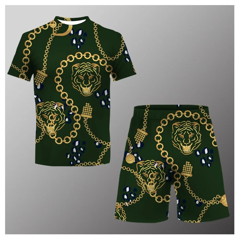 Summer Men's Suit Casual Fashion Printed T-Shirt + Shorts Suit Men's O-Neck T-Shirt Short Sleeve Breathable Comfortable Material