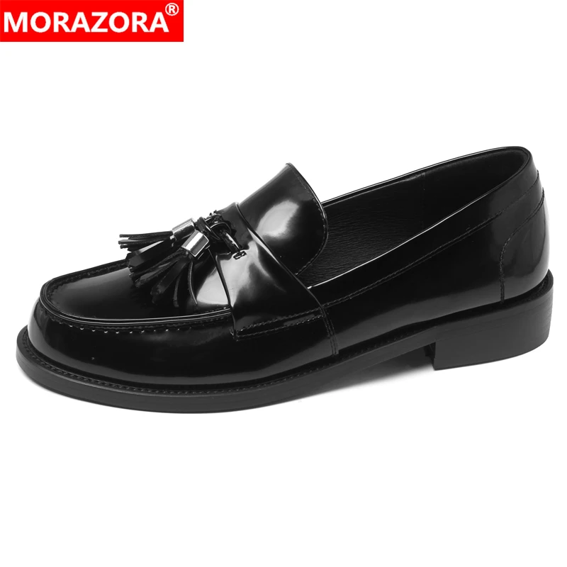 

Женские туфли из натуральной кожи MORAZORA, черные или коричневые туфли из натуральной кожи, на плоской подошве, весна-лето 2023