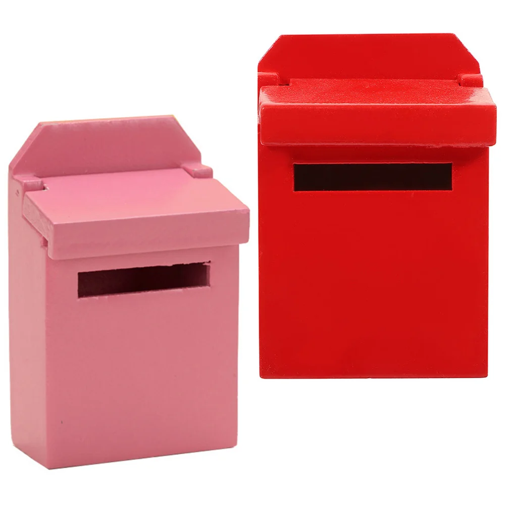 

2 Pcs Letterbox Model Funny Garden Decor Mailbox Wood Mini Toy House Decorate