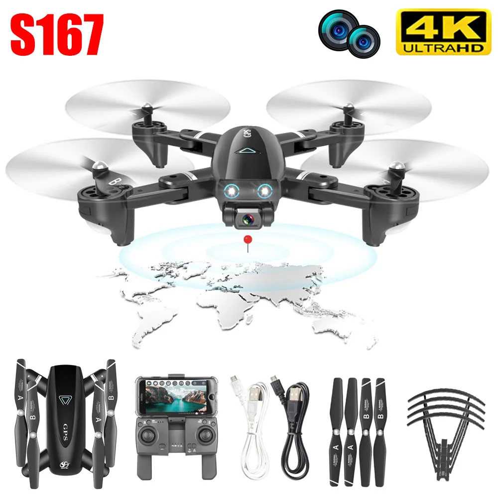 

S167 GPS WiFi FPV RC Drone 4K HD Camera Auto Return Foldable Black Quadcopter Aerial Photography RC Aircraft Toys
