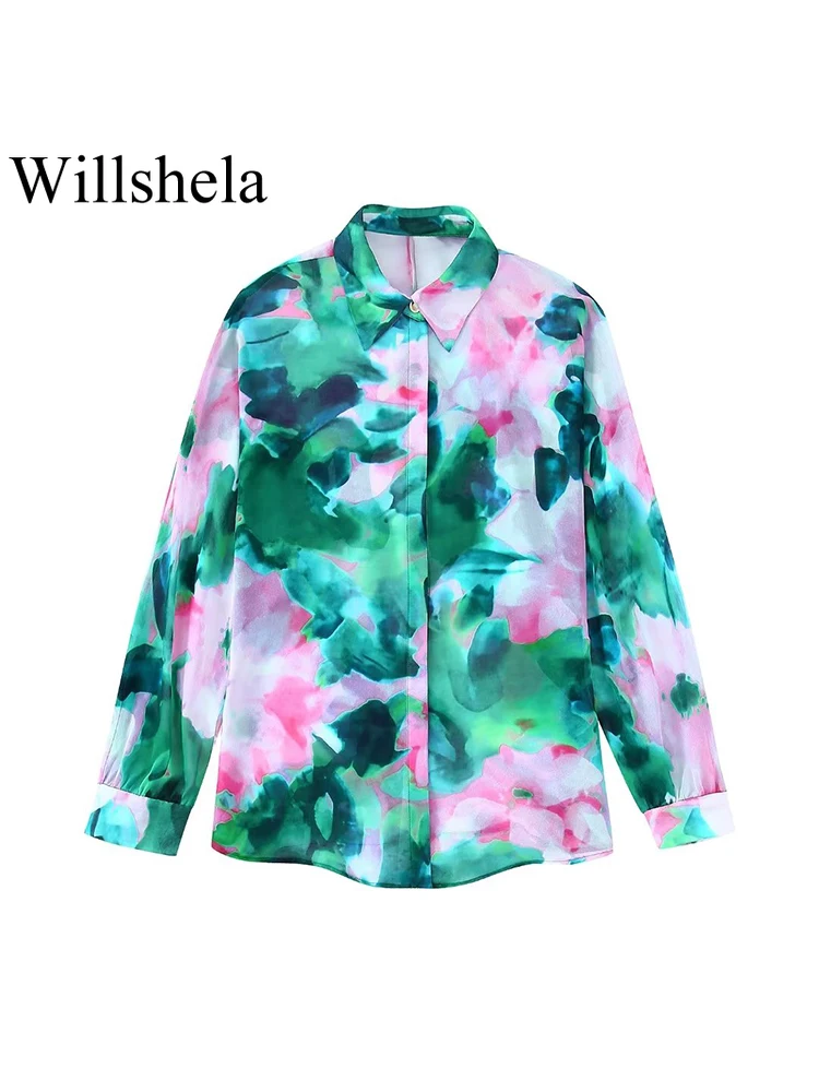 

Willshela Women Fashion Printed Single Breasted Blouse Vintage Long Sleeve Lapel Neck Female Chic Tops Lady Shirts Outfits