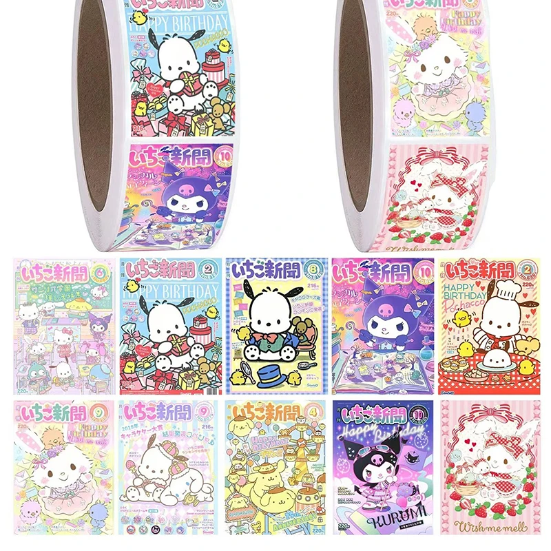 

Новинка 2023, 500/рулон, наклейки Sanrio Melody собака с большим ухом Kulomi Hello Kitty, наклейки для выпечки, милые аниме наклейки