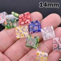 10pcs diagonal square shape 10mm 14mm mixed flower patterns millefiori glass loose beads for diy crafts jewelry making findings