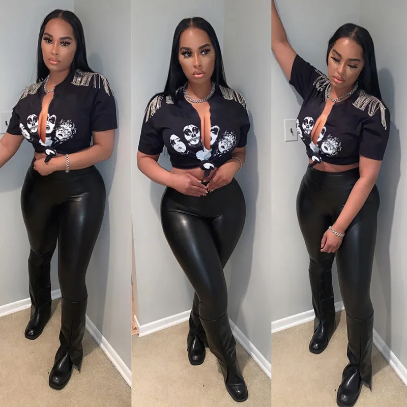 Женская футболка с принтом и низким вырезом модный кардиган в стиле панк Ttassel