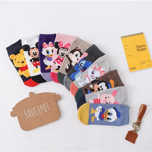 

5pcs Disney Girls Socks Kawaii Stitch Minnie Mickey Mouse Cotton Preppy Autumn Boat Socks Fashion Breathable Children's Socks