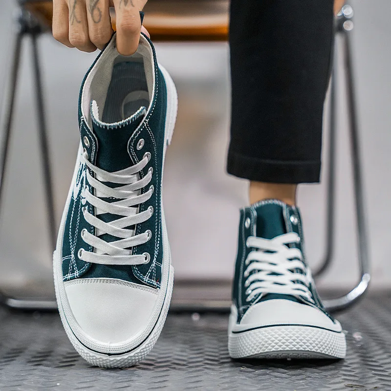 Осенние черные мужские дизайнерские высокие холщовые ботинки удобные