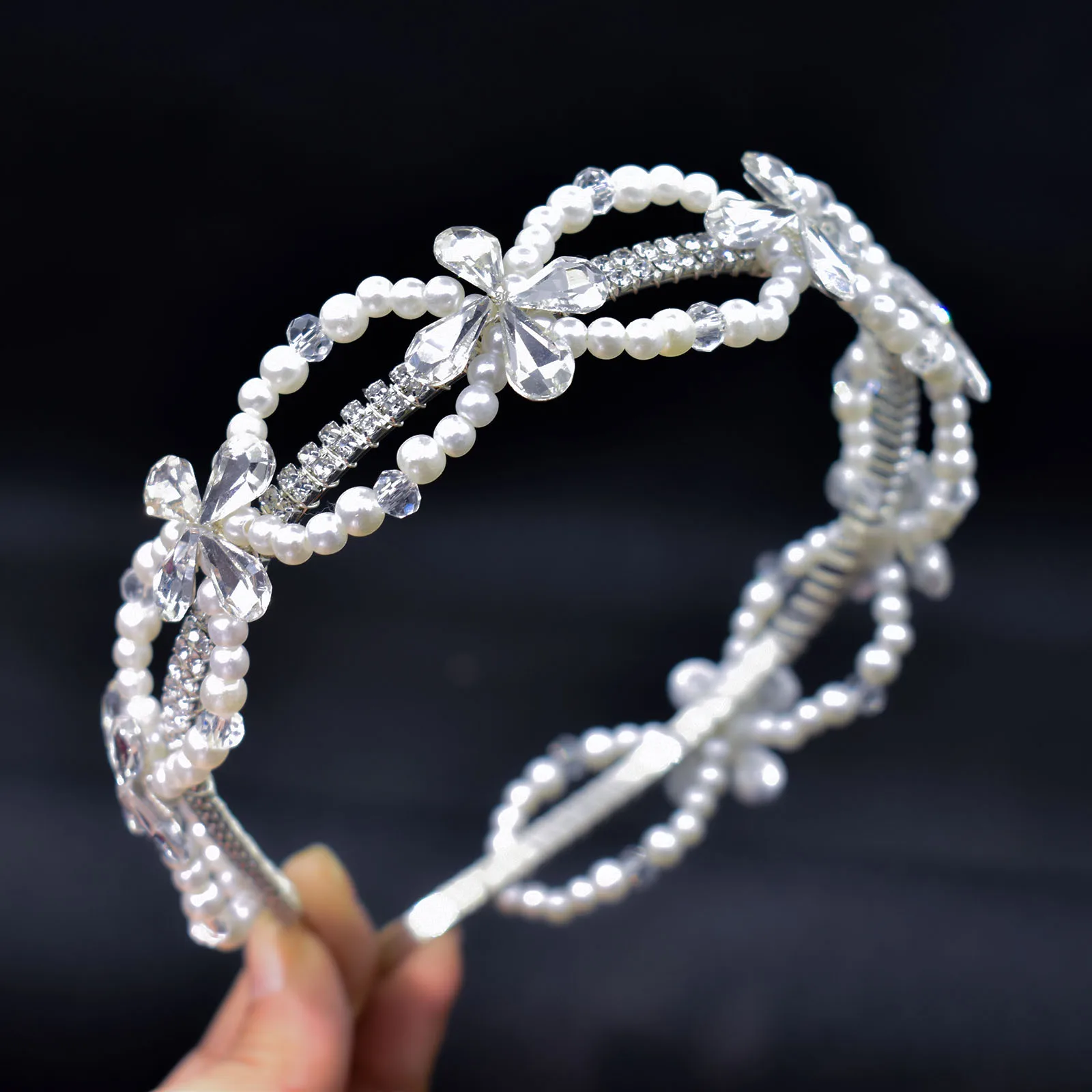 

DZ070 Luxury Pearl Bridal Headband Trendy Party Headdress Silver Wedding Hairstyles Jewellery Handmade Bride Hair Accessories