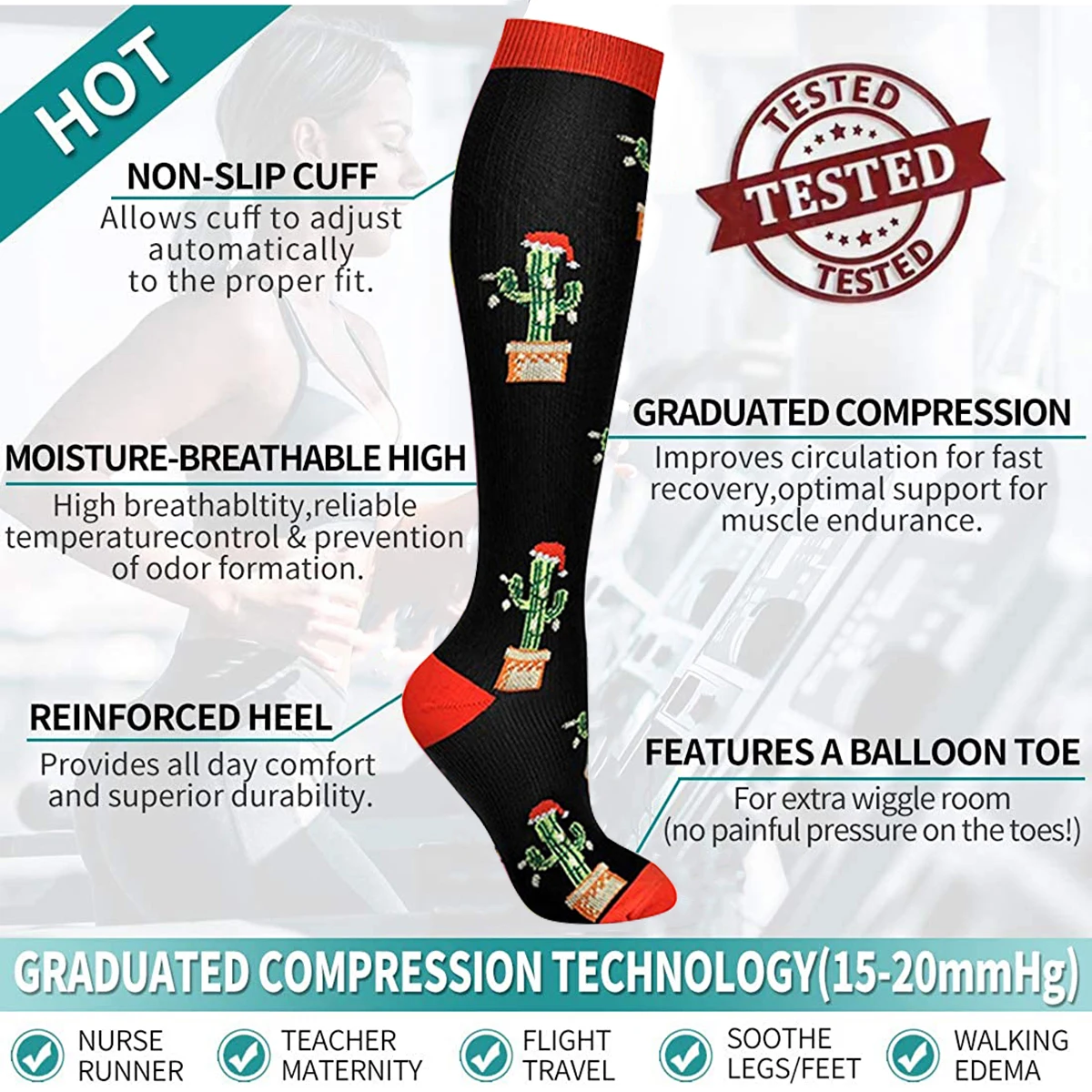 7 Pairs 15-20Mmhg Men and Women Compression Socks Long Tube Cotton Sports Socks Outdoor Sports Basketball Football Sports Socks