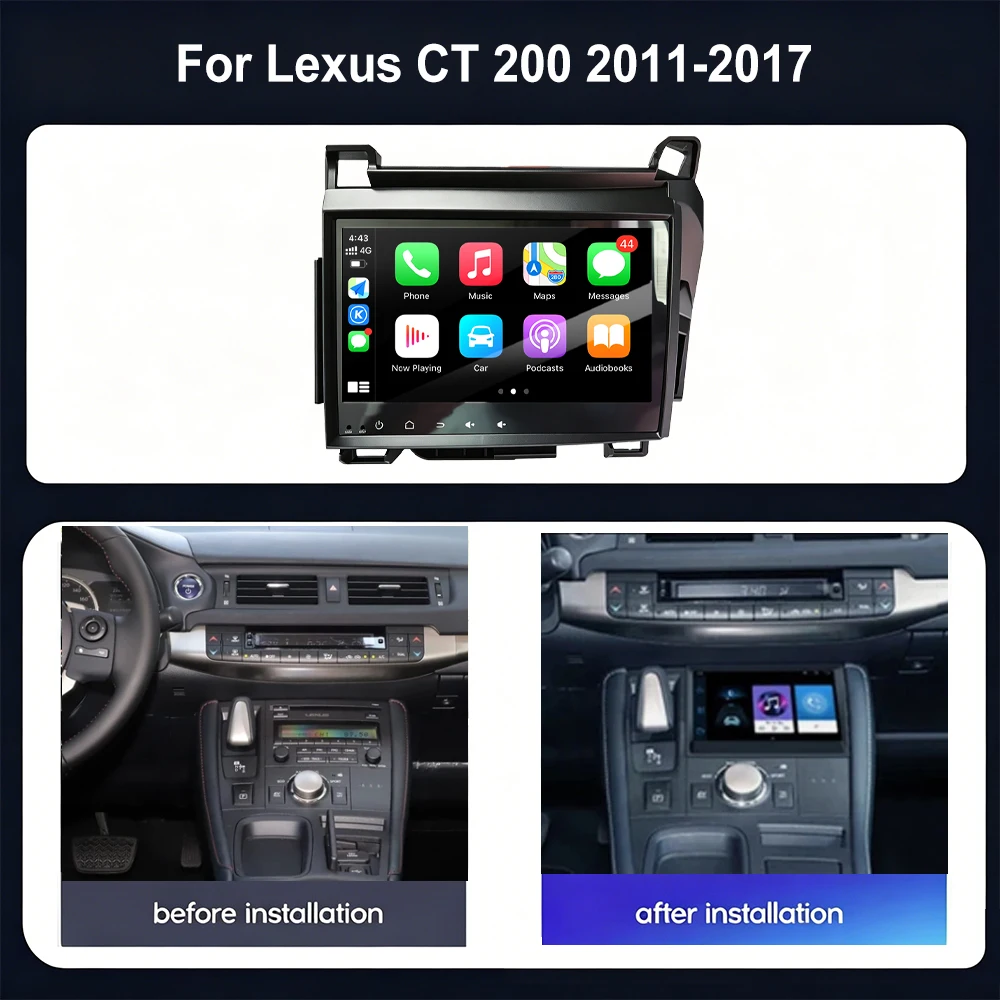 Фото Беспроводное автомагнитолное устройство CarPlay с мультимедиа, видеоплеером, навигацией GPS и Android Auto для Lexus CT 200 2011-2017, головное устройство с Wi-Fi №2