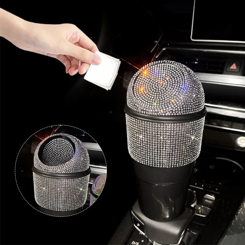 Car Supplies Novelty Mini Car Trash Garbage Bin Bling Girly Car Accessories Coin Storage Cup Container Glitter Plastic Trash Can