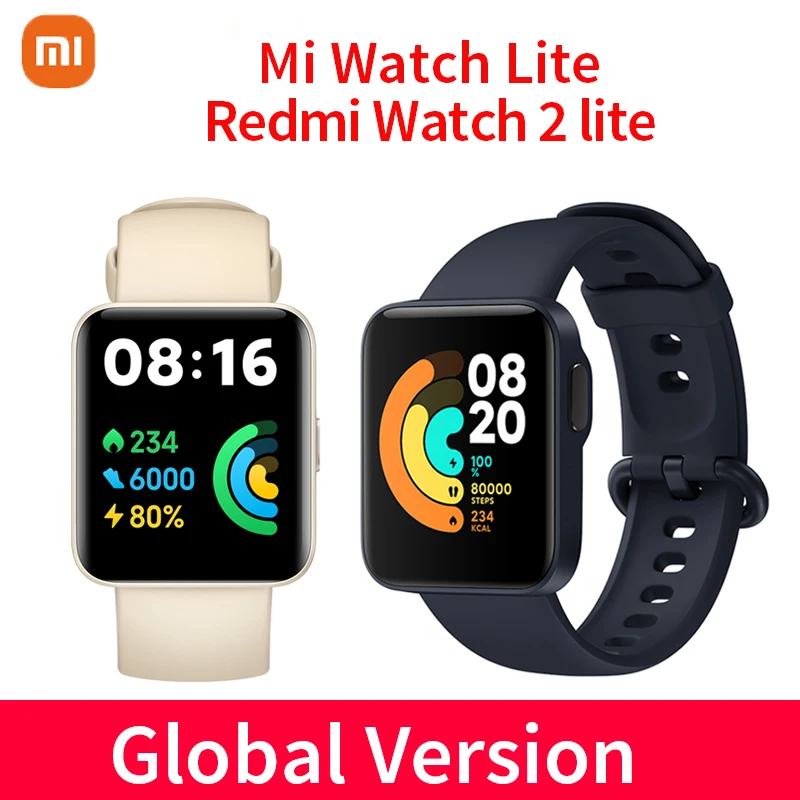

Умные часы Xiaomi Redmi Watch 2 Lite или Mi Watch Lite, 1,55 дюйма, HD дисплей, насыщение кислородом в крови, GPS, спортивные часы с магнитной зарядкой