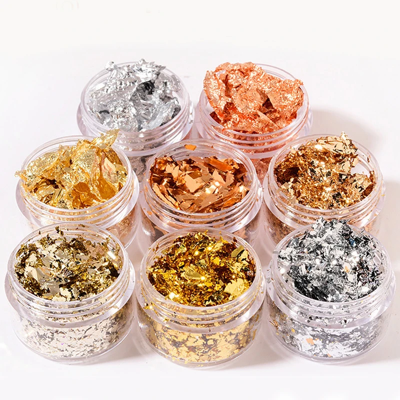 

1 Box Gold Silver Nail Art Decorations Stickers Irregular Foils Paper 3D Glitter Flakes DIY Manicure