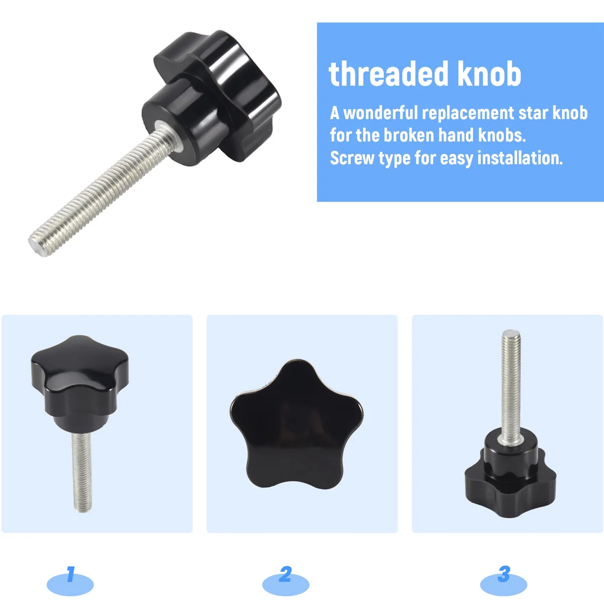 Сменный резьбовой винт M8 x 50 мм со звездой ручная ручка затяжной черный