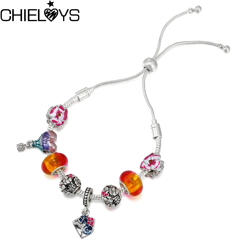 

Браслет-цепочка с эмалью Женский, весенний Регулируемый ювелирный подарок с цветными бусинами в форме цветка, «сделай сам»