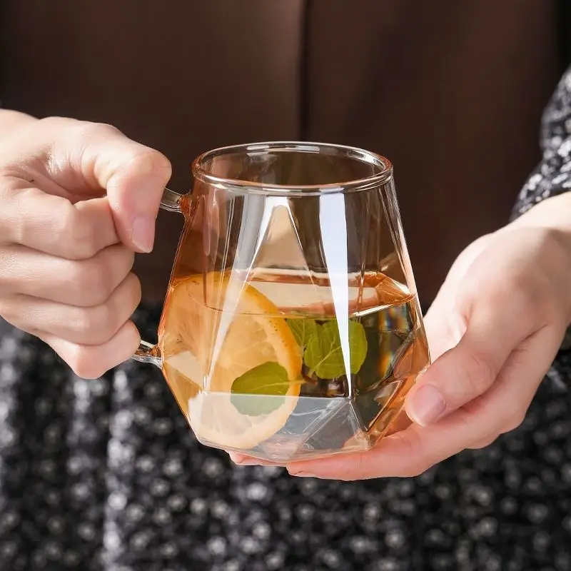 

Nordic Colorful Diamond Texture High Silica Glass Gradient With Handle Water Cup Coffee Creative Trendy Tea Cold Drink Juice
