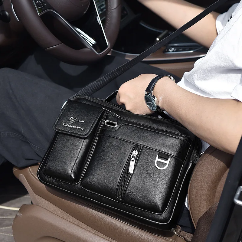 Horizontal PU Leather Men's Shoulder Bag Large Capacity Messenger Crossbody Bag Vintage Male Tote Bag Casual Small Handbag