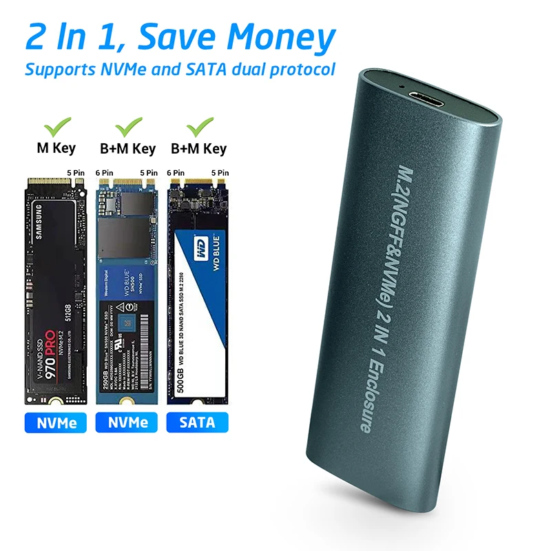 Новинка чехол M.2 NVME PCIe NGFF SATA на USB 3 1 SSD алюминиевый адаптер для 2230 2242 2260 2280 NVMe/SATA M2