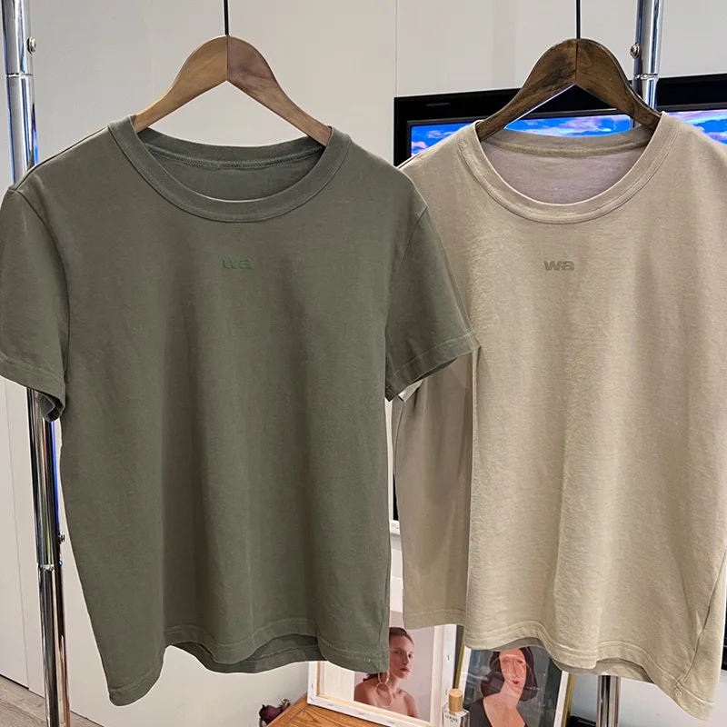 

Подиумная Роскошная футболка для пар, Однотонная рубашка-поло с круглым вырезом и надписью, с коротким рукавом, базовые повседневные Модные...