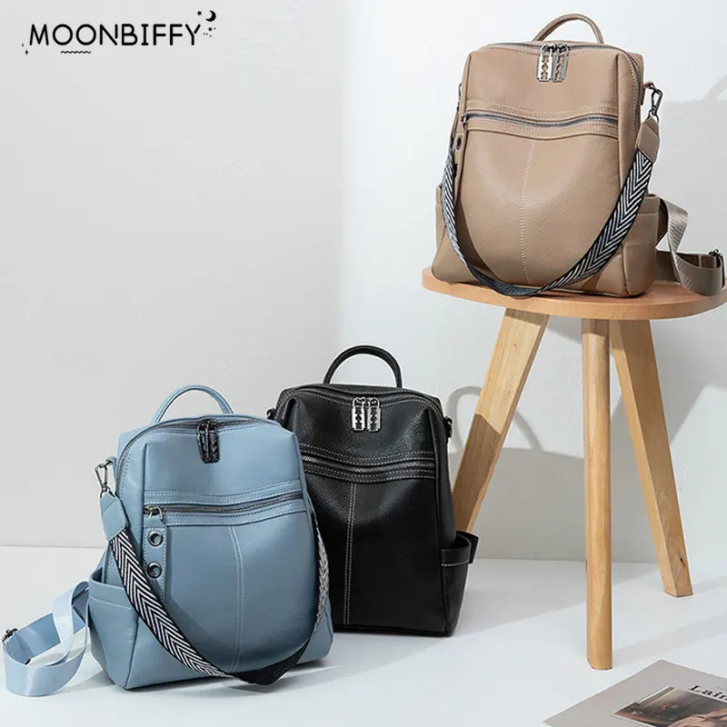 

2023 Casual Large Capacity Leather Backpack Women Solid Color Fashion Wild Trend Ladies Travel Bag Backpack for Teenage Girls