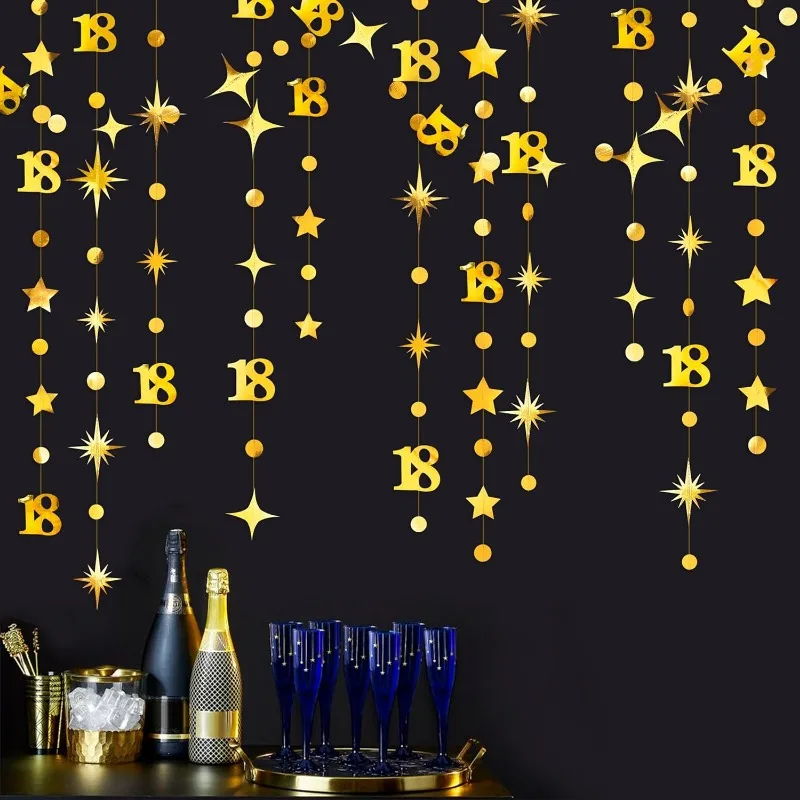 Золото 18 украшений с днем рождения номер круглая бумажная гирлянда в горошек
