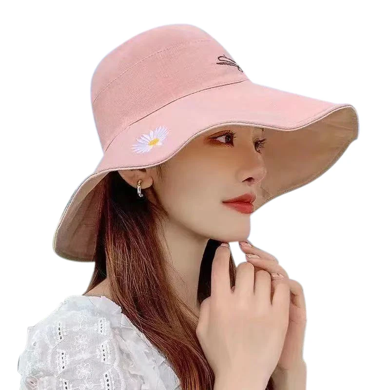 

New Big Brim bucket Hat Daisies Double-Sided Bucket Hat Cotton Foldable Fisherman Cap Women Men summer Outdoor Sun Hats gorras