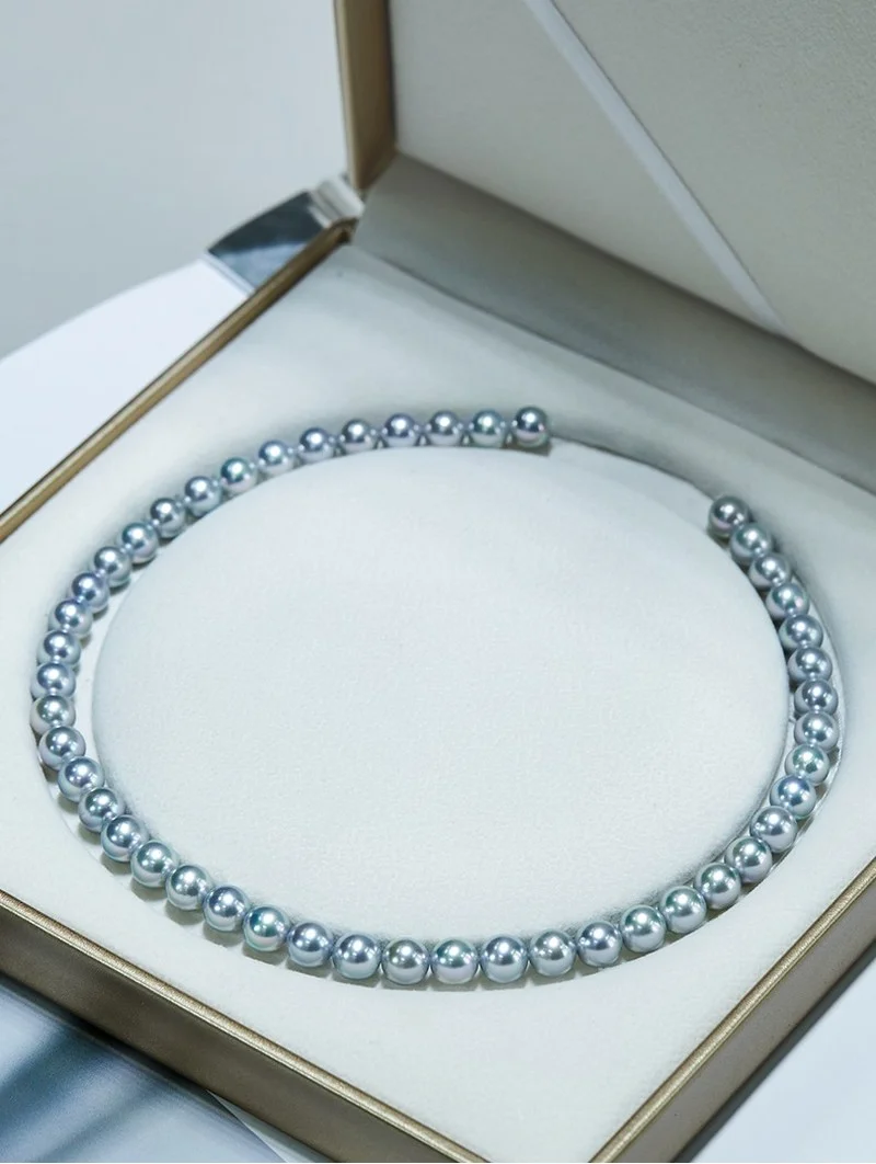 Charming 8-9mm Natural  Sea Genuine  Gray Round Pearl Necklace for Women Free Shipping Jewely