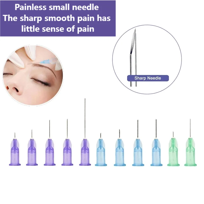 50pcs Painless Small Needle  Disposable  18G,30G,25G,27G,31G,32G,34G  Medical Micro-Plastic Injection Cosmetic Sterile Needle Su