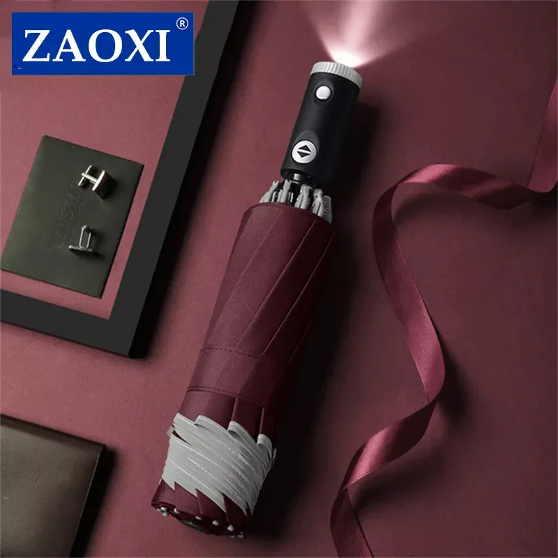 

NEW2023 For Xiaomi Automatic Umbrella With Reflective Stripe Reverse LED Light Umbrella Three Folding Inverted 10 Ribs For Busin