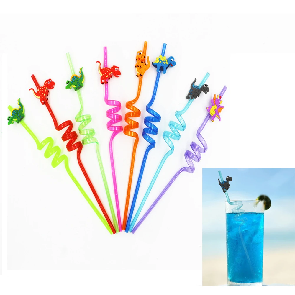 

Многоразовые питьевые пластиковые трубочки, динозавр, Мультяшные животные, искусственные подарки для детей, сувениры джунглей, украшения для дня рождения, товары