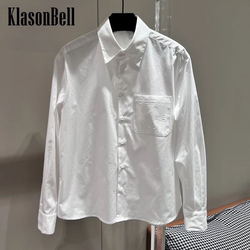 

12,20 KlasonBell модная однобортная Хлопковая женская рубашка с карманом и надписью