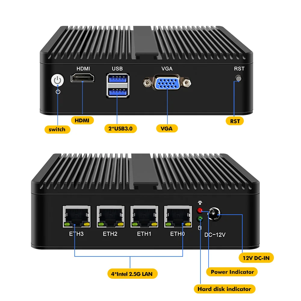 Безвентиляторный маршрутизатор pfSense Celeron J4125 мини-ПК 4 LAN 2 5G Intel i225 2500M виртуальная