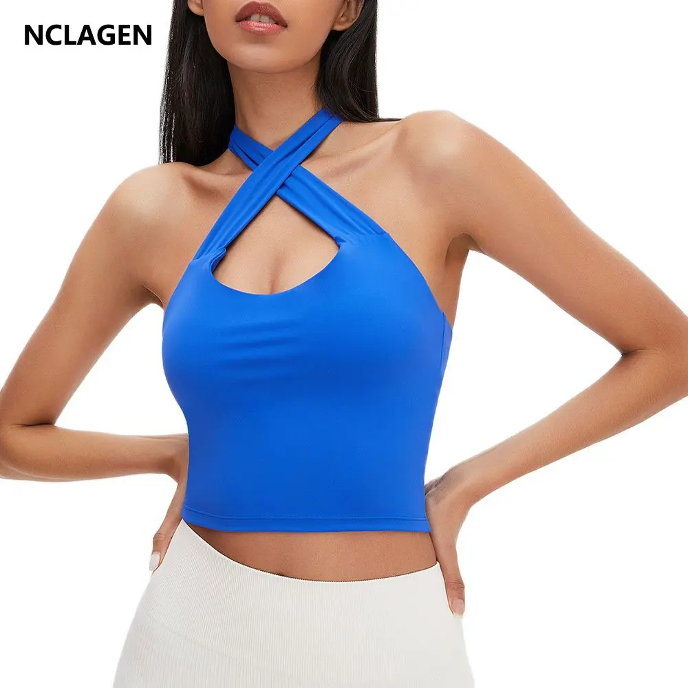 

NCLAGEN Yoga Halter Top Sports Bra Push-up Beautiful Back Shockproof Workout Gym Underwear Elastic Quick Dry Sexy Fitness Vest