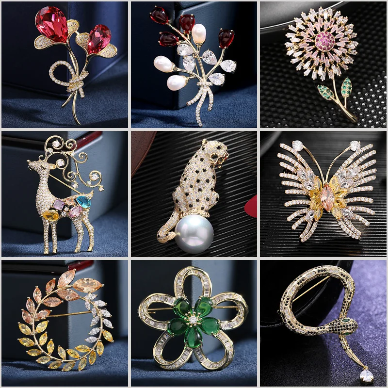 

Luxury Cubic Zirconia Christmas Brooches for Women Men Trendy Deer Butterfly Wreath Brooch Pin Clothing Accessories Corsage Gift